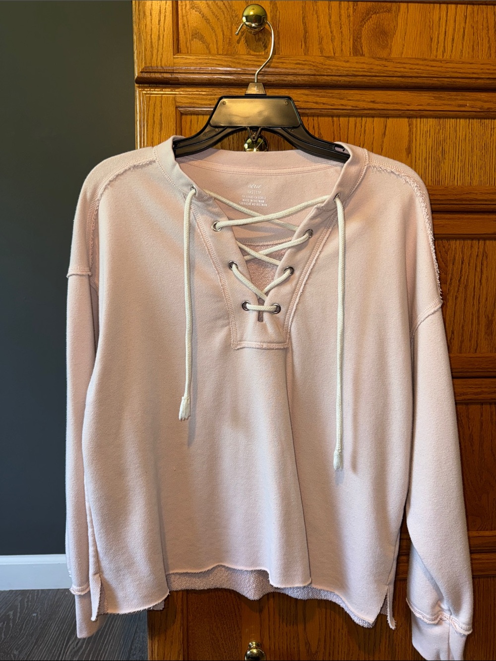 Aerie Lace-Up Pullover Sweatshirt - Blush Pink